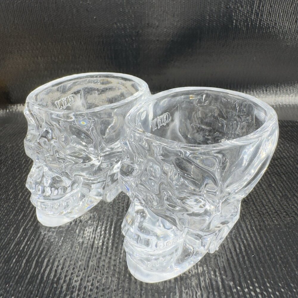 Crystal Head Vodka Skull Liquor Shot Clear Glass Collectible Set 2 Cups Glasses